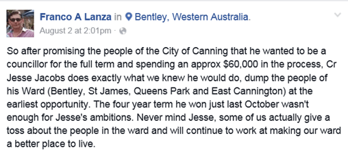 CanningAccountability image Franco talks of Jacobs abandoning Canning on his Franco A Lanza FB